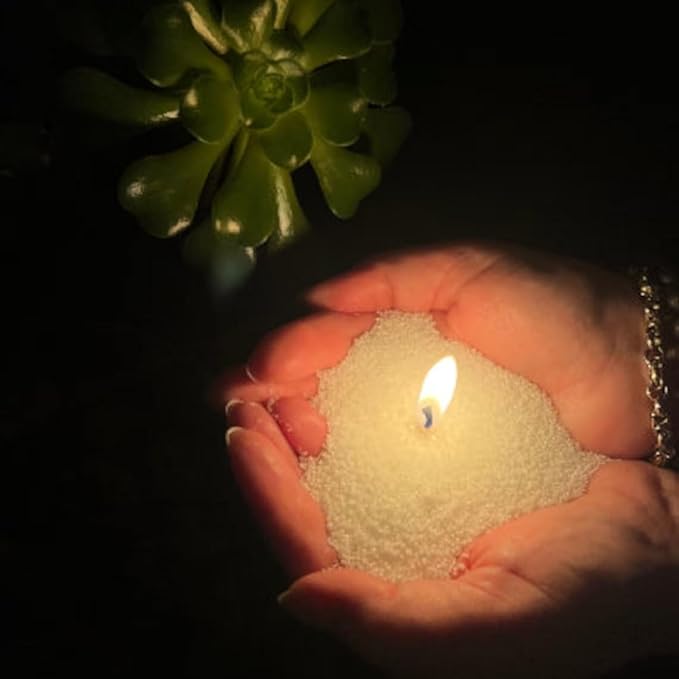 NICEME Snow Pearled Candles - 12Oz Customized Powdered Candle Sand Pourable Refillable White Pearled Candle Wax Long Lasting All Natural for Halloween Thanksgiving Christmas Wedding Party (No Wick)