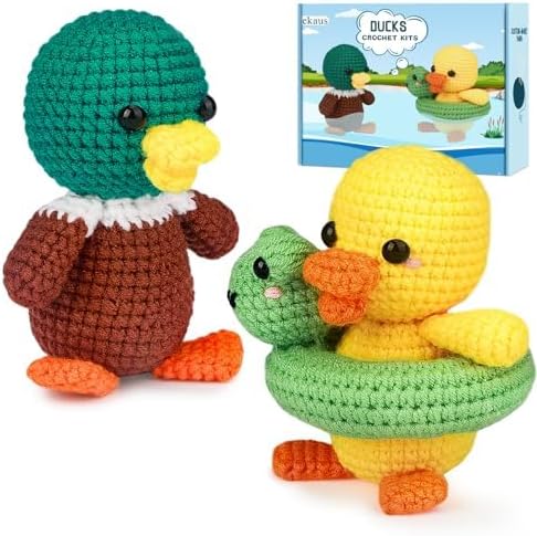 ekaus Crochet Kit for Beginners, Crochet Kit with Step-by-Step Video Tutorials, Crochet DIY Knitting Supplies for Adults, Crochet Ducks(45%+ Yarn)