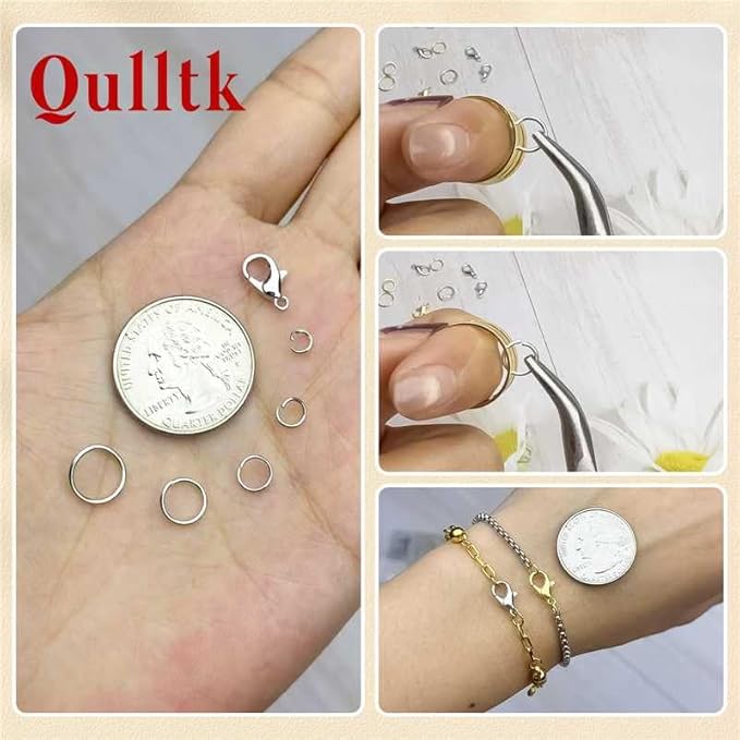 1200 Pcs Jump Rings for Jewelry Making Supplies, Necklace Repair Kit with Plier, Tweezer, Lobster Claw Clasps, Open Rings for Crafts & Keychains (1200Pcs Silver)