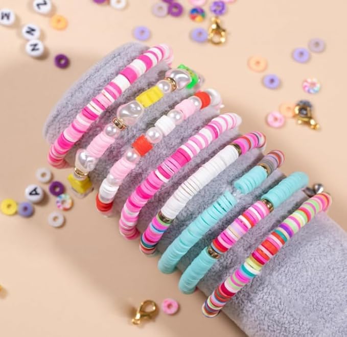 19000pcs 50 Strands Clay Bead Bracelet Kit, 6mm Flat Round Polymer Clay Beads Spacer Heishi Beads for Jewelry Making Earring Necklace