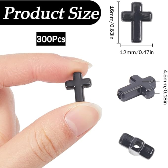 SUNNYCLUE 300Pcs Black Cross Beads Cross Bead Bulk Easter Charms Acrylic Crosses Opaque Small Chunky Crucifix Mini Spacer Loose Bead for Jewelry Making Beads Assortments DIY Necklace Bracelet Earrings