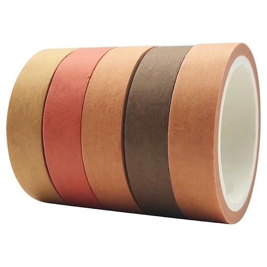 EnYan Solid Color Washi Tapes Set, 5 Rolls Basic Collection Decoration 10mm Wide Japanese Masking Decorative Tapes for Bullet Journal Planners DIY Crafts Arts Scrapbooking Adhesive