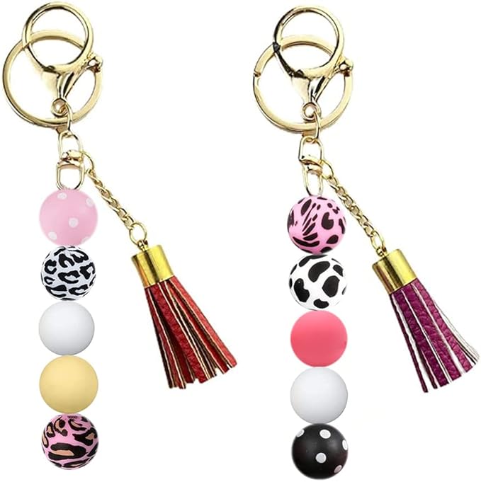 58Pcs Leopard Cow Dot Print Silicone Beads Set 15mm Mix Color Silicone Bead Charm Black Pink White Round Loose Spacer Beads for DIY Craft Garland Keychain Lanyard Necklace Bracelet Jewelry Making