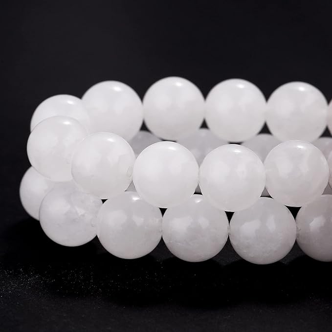 youngbling natural gemstone beads for jewelry making,8mm white jade polished round smooth stone beads,genuine real stone beads for bracelet necklace 15 inch