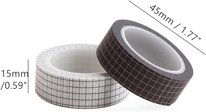 10 Rolls White Black Grid Washi Tape Set 33Feet 3/5Inch Wide Writable Self Adhesive Masking Tapes Sticky Decorative Paper Tape for Arts DIY Scrapbooking Planners Suplies