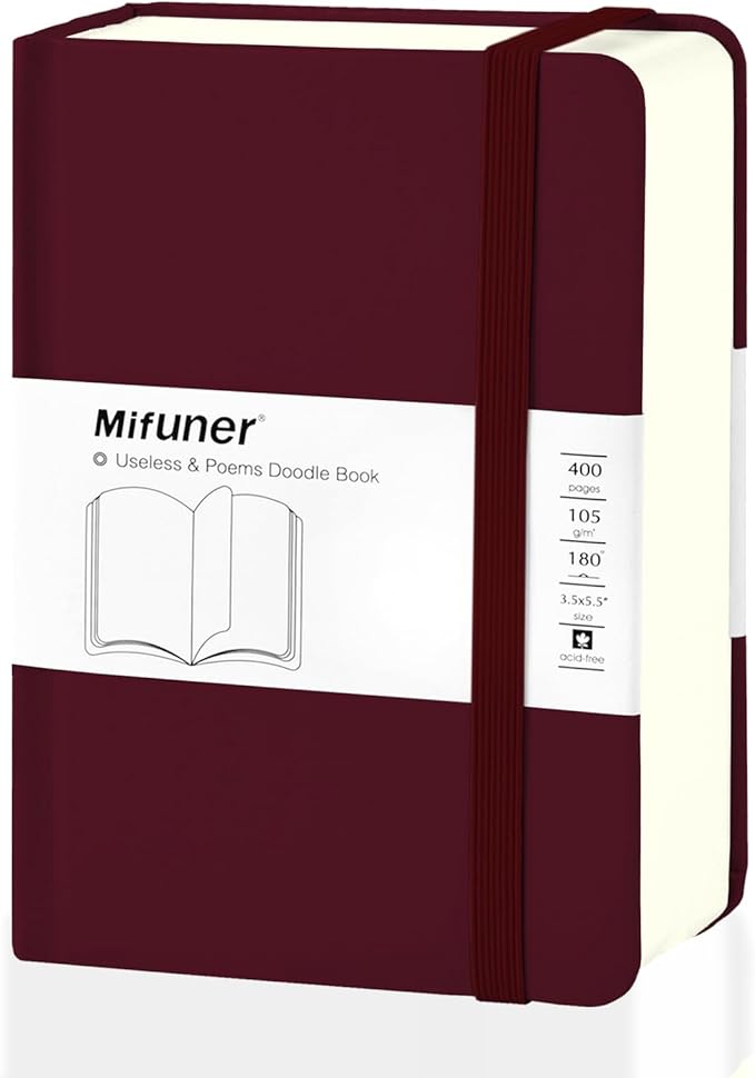 Mix Media Pad,3.5"x5.5" Small Hardcover Leather Art Sketchbook,105 GSM 200 Sheets/400 Pages Acid Free Artistic Painting Drawing Sketching Writing Paper, Handy Pocket Journal Notebook. Wine Red