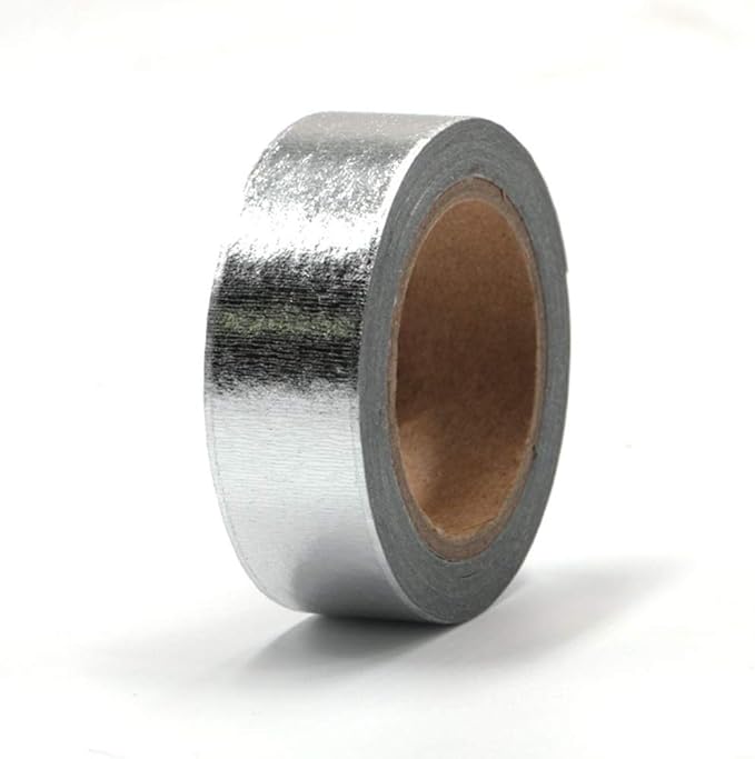 MEI YI TIAN 6 Rolls Solid Silver Foil Washi Tape Set 15mm Width 10m Length Glitter Paper Adhesive Masking Tapes Sticky Paper Tape for DIY Scrapbooking Bullet Crafts Art Journal Decoration