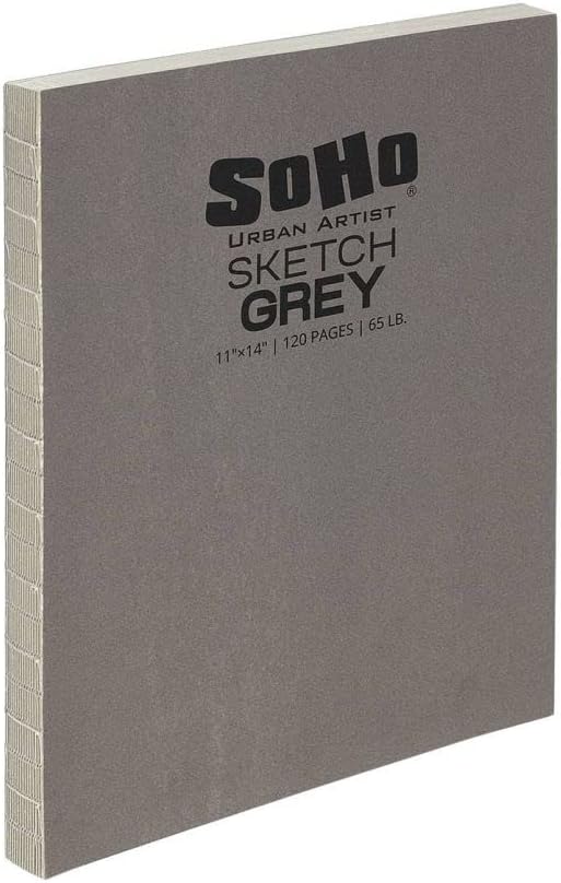 SoHo Urban Artist Open Bound Sketch Pads - Open Coptic Bound Sketch Pads for Drawing, Calligraphy, Any Dry Media, & More! - [Grey - 11x14 - Single]