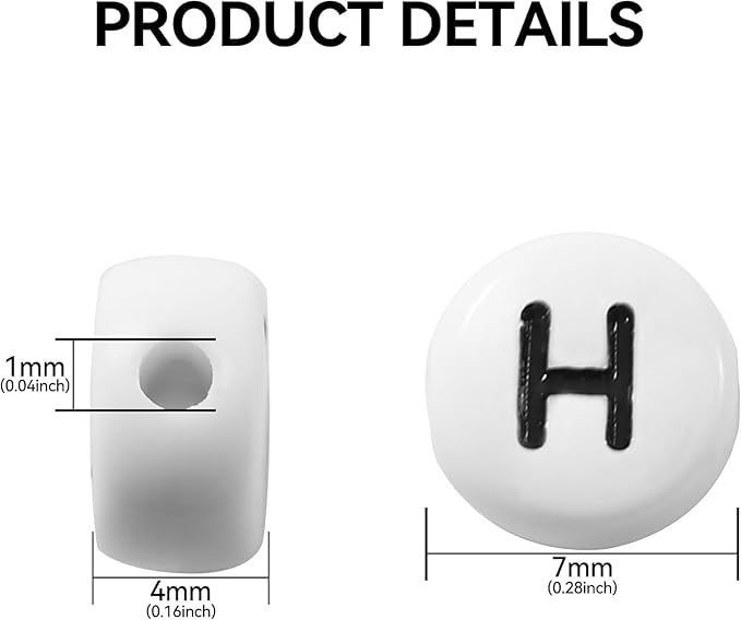 Acrylic Letter Beads Alphabet Black Letters White Round Bead, 4×7mm 1200pcs, for Friendship Bracelets and Gifts Souvenir Jewelry Making