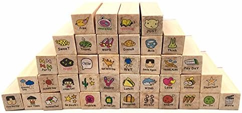 Diary Stamp Set,Wooden Rubber Signet for Children DIY Scrapbooking Planner Card Making(40pcs,Happy Day)