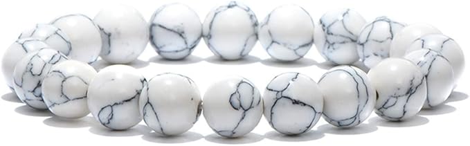 Natural Stone Beads 100pcs 10mm White Howlite Round Genuine Real Stone Beading Loose Gemstone Hole Size 1mm DIY Charm Smooth Beads for Bracelet Necklace Earrings Jewelry Making (White Howlite, 10mm)