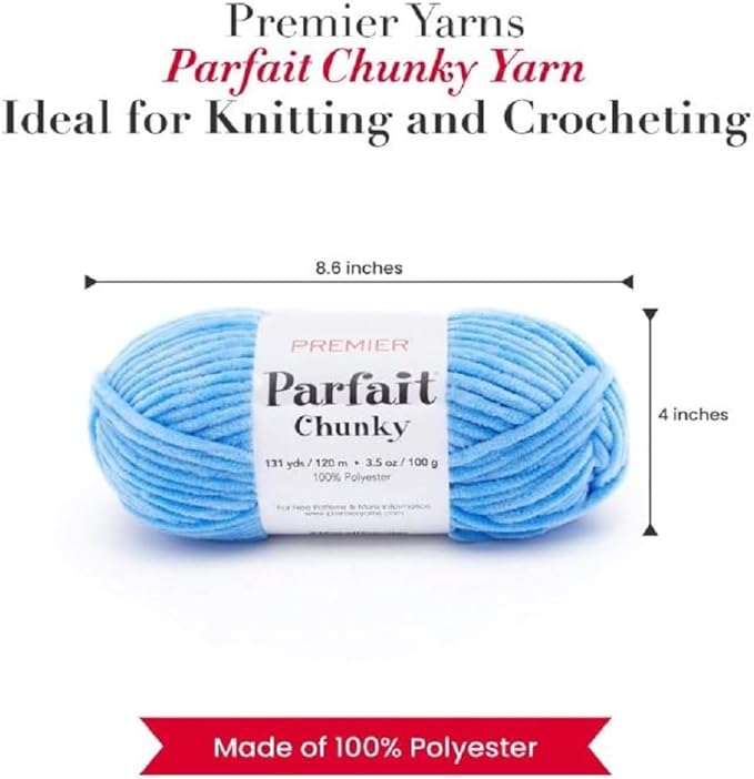Premier Yarns Parfait Chunky Chenille Yarn 3.5 Oz 6 Super Bulky Weight 3 Pack Bundle with Bella's Stitch Place Holders (Blue)