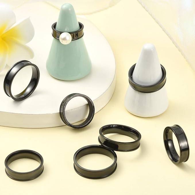 SUNNYCLUE 1 Box 6 Sizes 18Pcs Black Inlay Rings Stainless Steel Ring Blanks Kit Wide 6mm Metal Round Grooved Empty US Size 7/8/9/10/11/12 Finger Findings for Jewelry Making Craft Supplies Unisex Adult