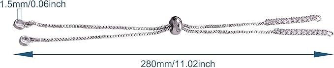 FASHEWELRY 10 Strands Adjustable Brass Bracelet Slider Extender Chains Micro Pave with Cubic Zirconia Ends 11"(280mm) Platinum Plated for DIY Jewelry Making