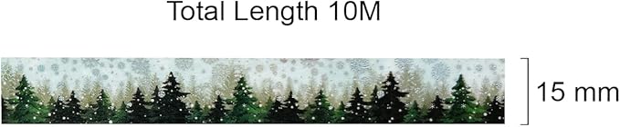 allydrew Holographic Foil Washi Masking Tape, 15mm x 10M, Pine Trees in Snow
