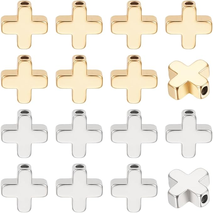 BENECREAT 60Pcs 18K Gold Plated & Platinum Plated Cross Spacer Bead, Brass Crucifix Beads Metal Loose Spacer Beads Jewelry Findings for Earring Bracelet Necklace Jewelry Making