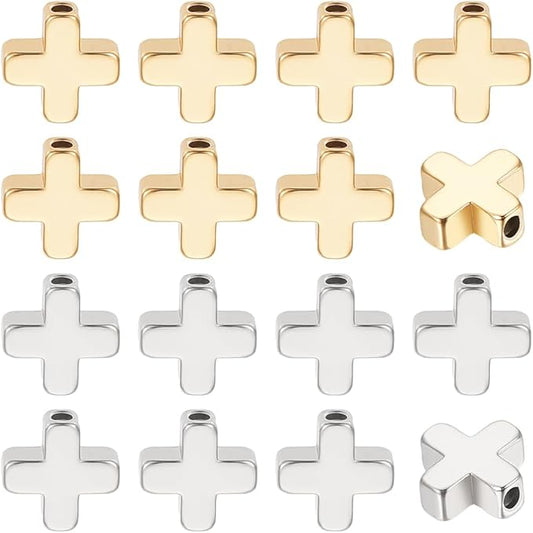 BENECREAT 60Pcs 18K Gold Plated & Platinum Plated Cross Spacer Bead, Brass Crucifix Beads Metal Loose Spacer Beads Jewelry Findings for Earring Bracelet Necklace Jewelry Making