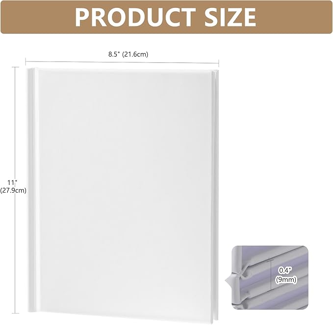 zmybcpack 3 pack 8.5x11 inch hardcover blank book to write stories, blank hardcover sketchbooks journal（white，22 sheets/ 44 pages each）