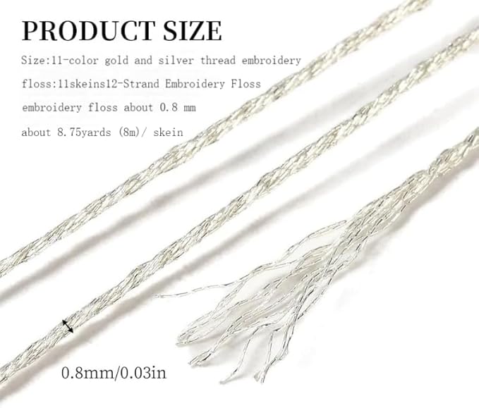 11 Pieces of Cross Stitch Thread, Metallic Embroidery Thread, with Shiny Effect Embroidery Floss, Suitable for Hand Embroidery, Knitting and DIY Craft Making