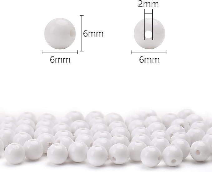 bonny boxx 1000pcs 6mm smooth white acrylic round beads, plastic resin bubblegum balls chunky gumball beads for necklace and bracelet making, crafting supplies