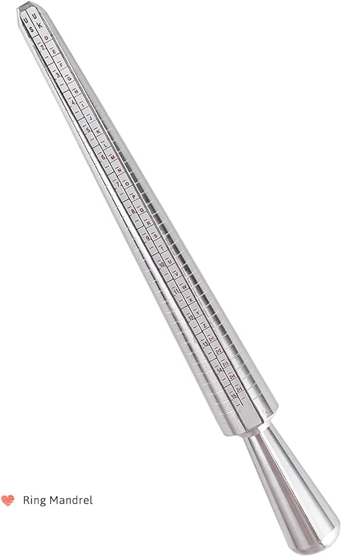meowoo ring sizer measuring tool with lens,ring gauges with finger sizer mandrel ring sizer tools for jewelry sizing measuring, 3 pcs, silvery with magnifying glass