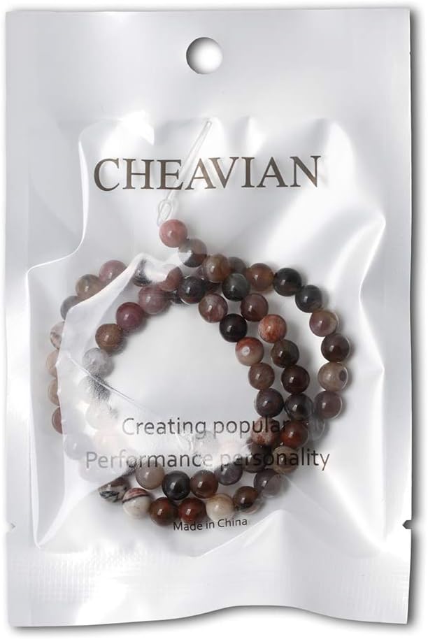 cheavian 60pcs 6mm natural silicified wood jade gemstone round loose beads for jewelry making diy findings 1 strand 15"