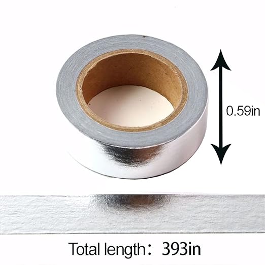 Foil Washi Tape,2 Rolls 5/8" x 393 inches(15mm*10M) Washi Tape, Masking Tape Craft Supplies Tape for Scrapbooking DIY Craft DecorativeFoil Washi (Silver)