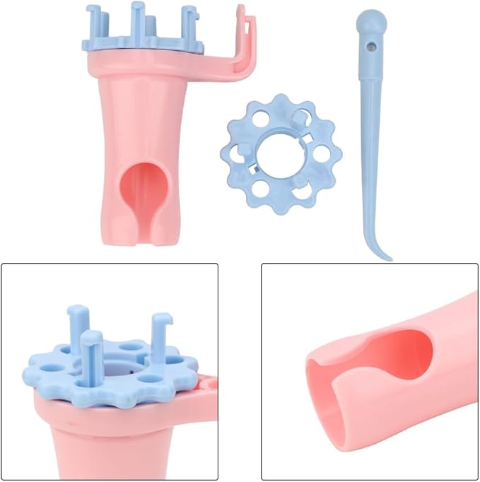 Tiiyee Knitting Spool, Mini Knitter Set Loom Crochet Hook Kit Knitted Wool Yarn Rope Maker Small Knit Plastic Tools Weaving Tool with Peg Prong Round Pull Needle Weaver for Creativity DIY Craft Scarf