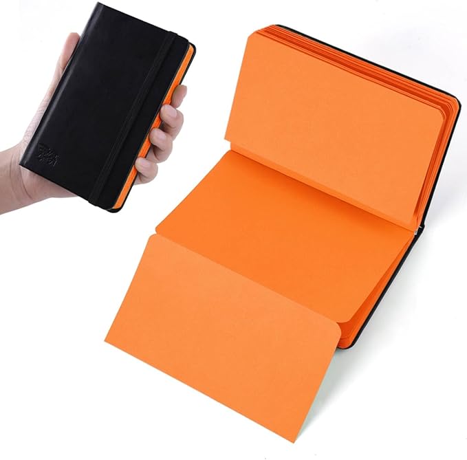 Small Premium Orange Art Sketchbook,5.7 x 3.54 inches Mixed Media Notebook,34 Sheets 120 GSM Acid-Free Folding Drawing Papers, Hardcover Pocket Journal Sketchbook for All Artists