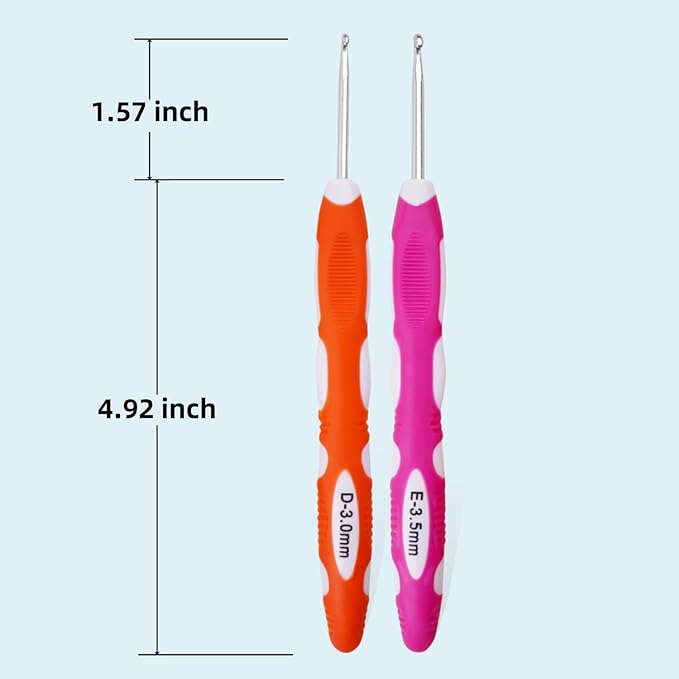 3mm 3.5mm Crochet Hook, Smooth Metal Head and Soft Rubber Grip Extra Long Ergonomic Crochet Hooks for Arthritic Hands, Beginners and Crochet Enthusiast