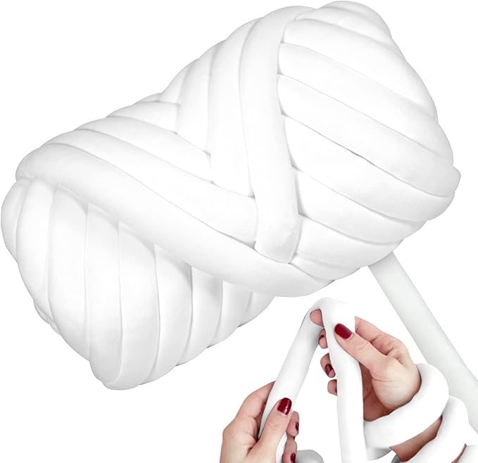 Ultra Soft 2.2 LBS (1kg) Chunky Yarn for Hand Knitting, Lush Velvet Fabric Tube Yarn to Make Handbags, Pillows, Blankets, Crafts (White)