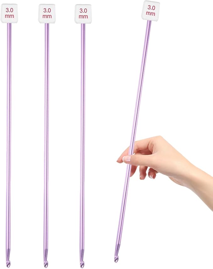 HEYLEAYAR 3mm Tunisian Crochet Hooks Bulk, 27cm Extra Long Crochet Needles Aluminum Afghan Knitting Needles Tools for Beginners and Skills Class, Pack of 4