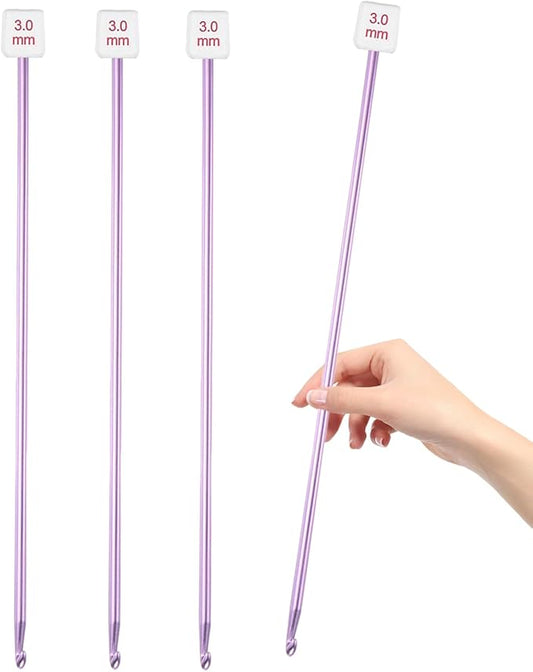 HEYLEAYAR 3mm Tunisian Crochet Hooks Bulk, 27cm Extra Long Crochet Needles Aluminum Afghan Knitting Needles Tools for Beginners and Skills Class, Pack of 4