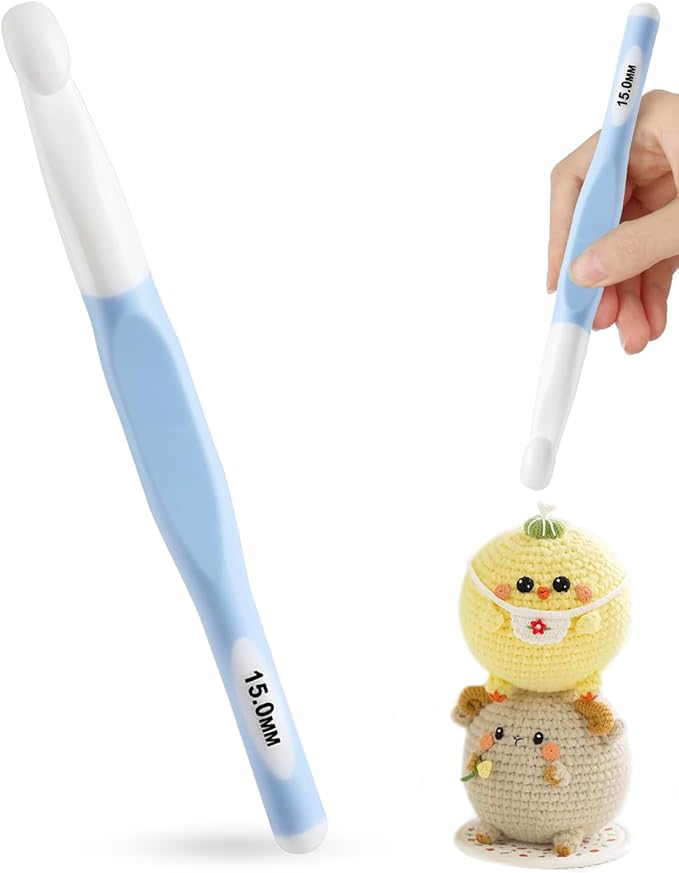 15mm Large Crochet Hooks,Large Size Crochet Needle,Long Rubber Handle Crochet Hook with Ergonomic Handle,Weaving Tools for Chunky Yarn DIY Crocheting Knitting (15mm)