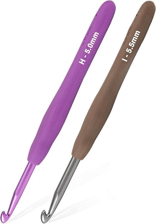 YOJOB 2Pack Size H / 5mm, I / 5.5mm Crochet Hooks, Super Smooth & Ergonomic for Beginner and Advanced (5.0mm,5.5mm)