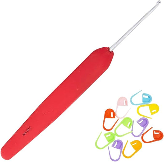 KnitPro Waves 2.0 Crochet Hook 5.25 inch, 2.00mm (13cm, US Size -) Aluminum with 10 Colorful Stitch Markers
