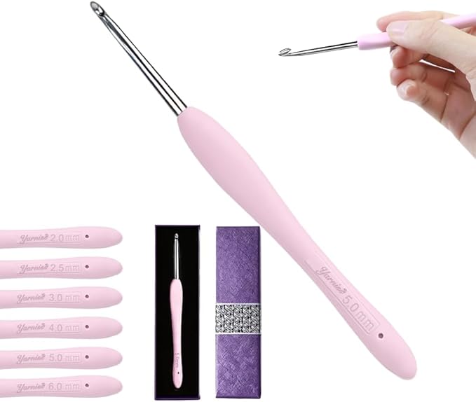 Yarniss 5.0mm Ergonomic Crochet Hook with Comfortable Handle, Hand-Polished Stainless Steel Hook, Ideal for Beginners and Experienced Enthusiasts