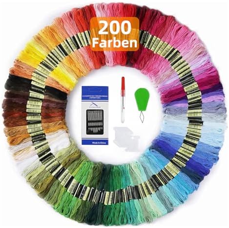Maxee Embroidery Thread, 200 Colors Per Pack Embroidery Floss,8m Cross Stitch Threads,Friendship Bracelets Floss, Crafts Floss Rainbow Color with Free Embroidery Needles, Floss Bobbins