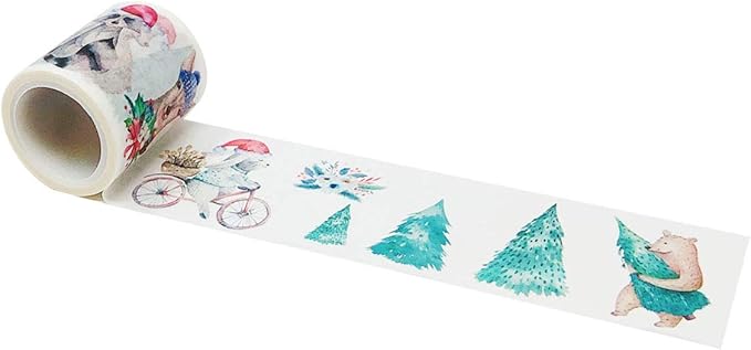 Wrapables Decorative Festive Wide Washi Masking Tape, 40mm x 5m, Holiday Animals