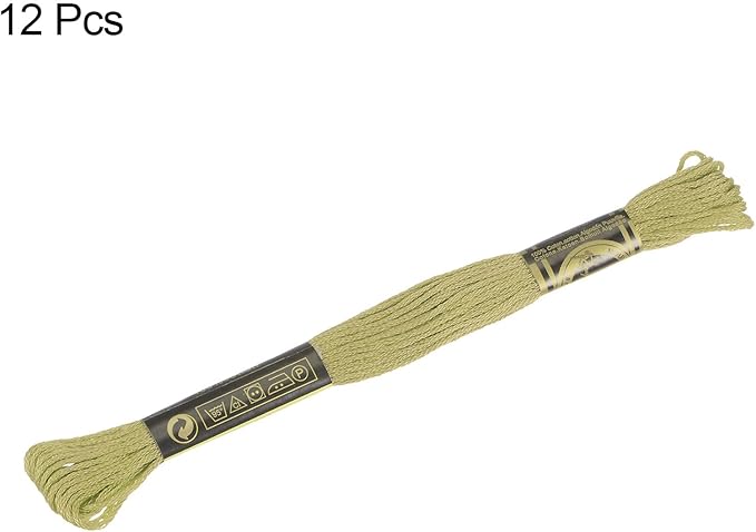 HARFINGTON 12 Skeins Embroidery Floss 8m Each Egyptian Long Fiber Cotton Cross Stitch Thread 26S/2x6 for Embroidery Projects Bracelet, Olive