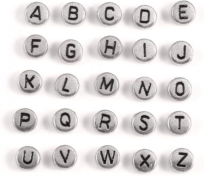 Song Xi 1200pcs Silver Letter Beads for Bracelets, 4x7mm Black Alphabet Beads Friendship Bracelets Jewelry Making Kit for Christmas Gifts