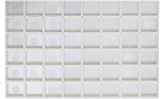 48Pcs White Plastic Empty Watercolor Half Pans – 2ML Capacity, Refillable Paint Pans for DIY Solid Watercolors Gouache – Fits Metal Watercolor Tins & Travel Palette Box