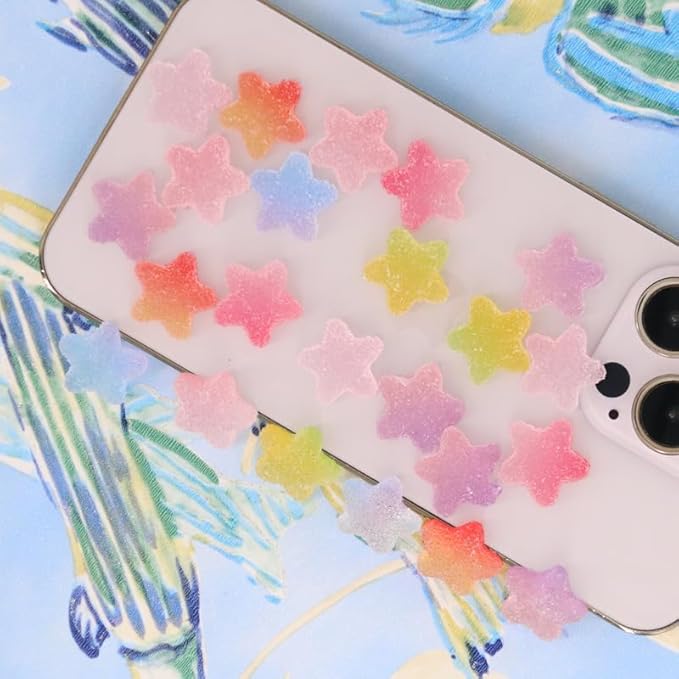 50 pcs Jelly Sugar Soft Candy Charms, DIY Craft Making Resin Jewelry Making Kit, 16mm Love Heart Resin Flatback Beads for Women DIY Scrapbooking Crafts Cell Phone Case Making