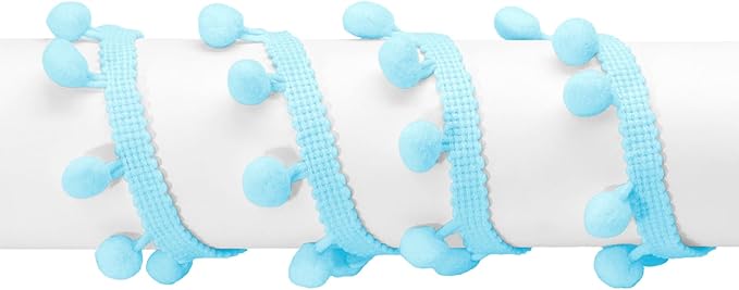 Homiest 10 Yards Pom Pom Trim for Sewing, 1 Inch Wide Baby Blue Ribbon Bundles Textured Fabric Fringe Ribbon, 13mm Ball Pompom Trim for DIY Crafts Curtain Clothes Pillow Home Decoration