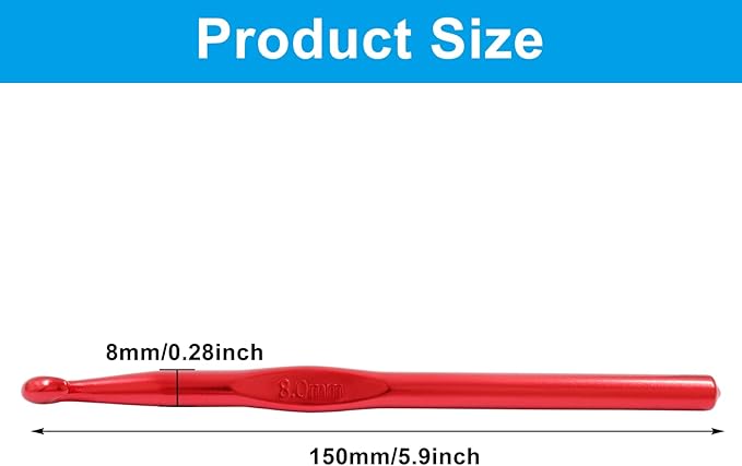 Auvotuis 6Pcs 8mm US Size L (Size 11) Aluminum Crochet Hook Knitting Needles for DIY Craft Yarn, Red