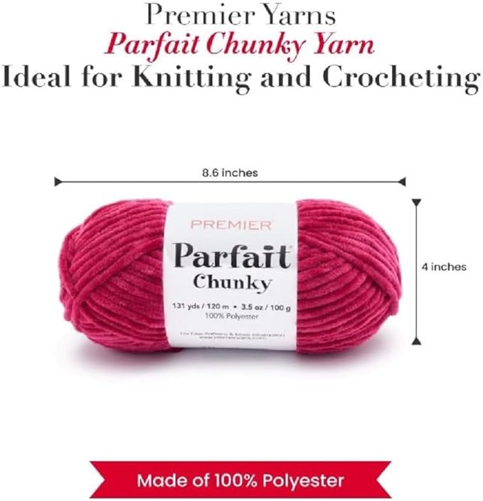 Premier Yarns Parfait Chunky Chenille Yarn 3.5 Oz 6 Super Bulky Weight 3 Pack Bundle with Bella's Stitch Place Holders (Very Berry)