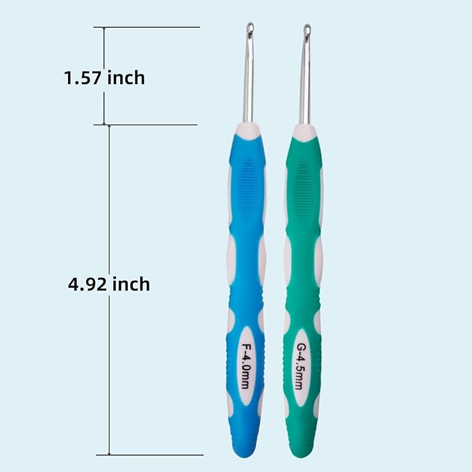 4mm 4.5mm Crochet Hook, Smooth Metal Head and Soft Rubber Grip Extra Long Ergonomic Crochet Hooks for Arthritic Hands, Beginners and Crochet Enthusiast,(4mm, 4.5mm)