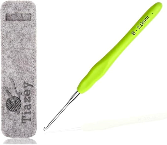 2 mm Crochet Hook, Ergonomic Grip for Arthritic Hands, Extra Long  Knitting Needles for Beginners Crocheting Yarn (2 mm)