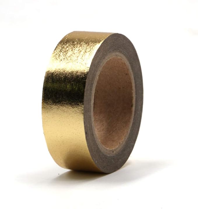 MEI YI TIAN 6 Rolls Solid Gold Foil Washi Tape Set 15mmx10m Gilding Paper Adhesive Masking Tapes Sticky Paper Tape Roller for DIY Scrapbooking Journal Crafts Art Home Decoration