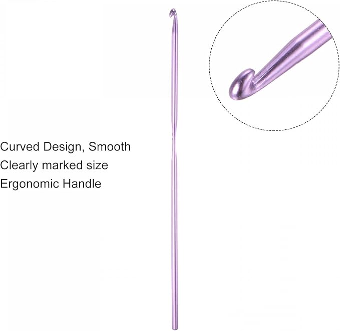 uxcell Aluminum Crochet Hook 3mm Knitting Needles for DIY Craft Yarn Purple 6Pcs